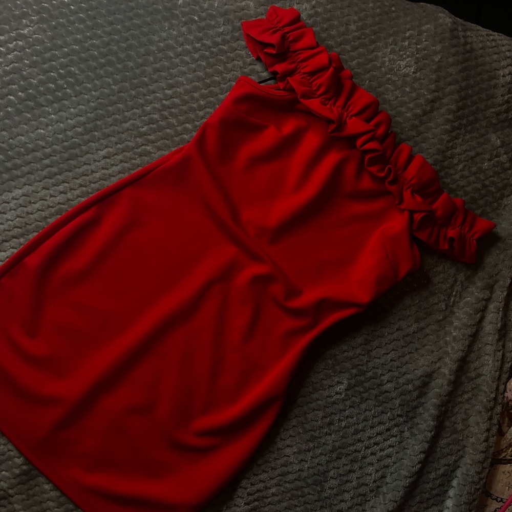 Red off the shoulder dress